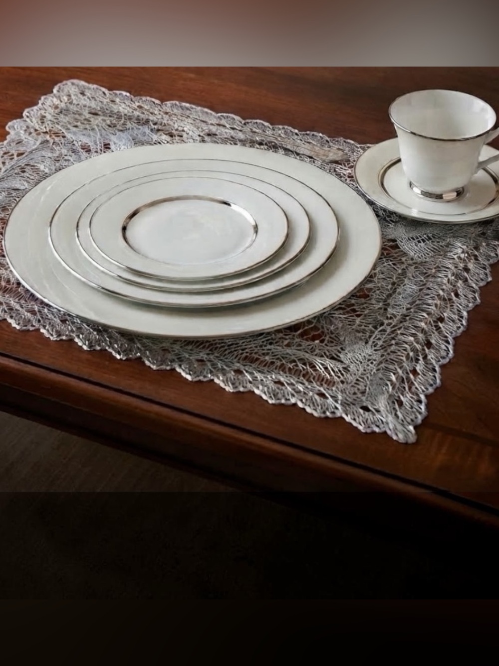 Vintage Oxford Lexington Bone China 5-Piece Place Setting Platinum Trim USA